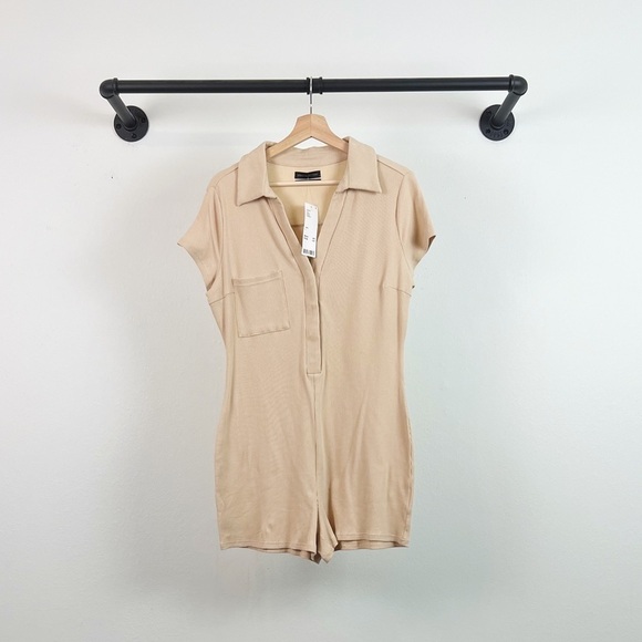 NWT Urban Outfitters Remi Ribbed Polo Romper In Cream - Picture 4 of 7